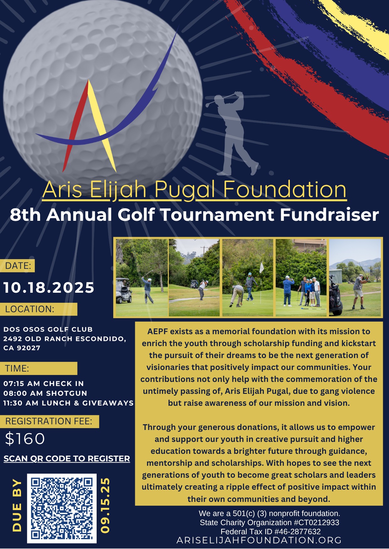 aris elijah pugal foundation golf tournament fundraiser